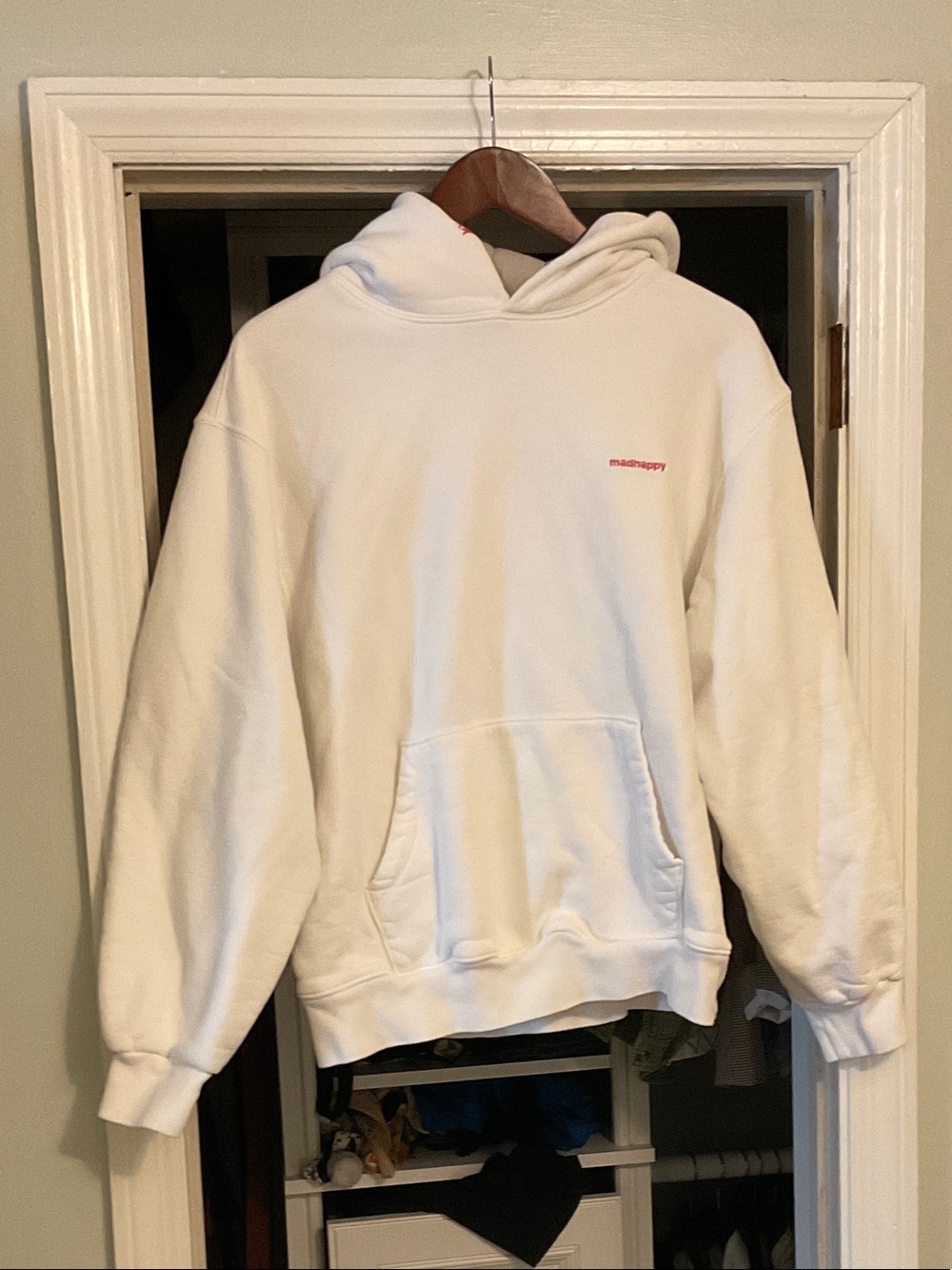 Madhappy White Pullover Hoodie with Pink Logo